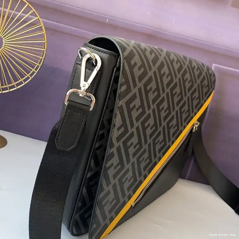 Affordable Fabric Motif In Messenger FF Bag Large Fendi Black 0414 HOT SALE